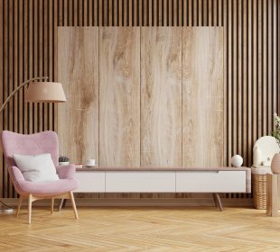 drewno na ścianie w salonie
